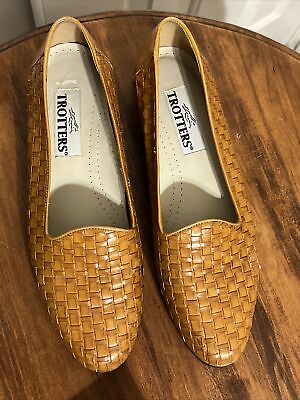 #ad Trotters Cinnamon Brown Woven Leather Flats Shoes Size 10 Narrow