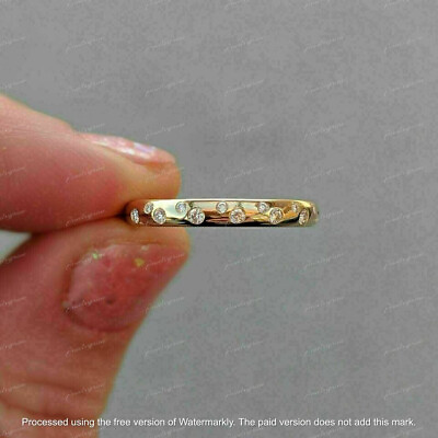 #ad 1Ct Round Cut Lab Created Diamond 14k Yellow Gold Finish Wedding Band Ring