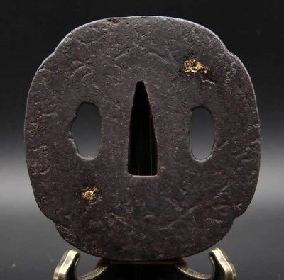 #ad Edo period Japan antique iron gold inlayed Tsuba sword katana blade armor
