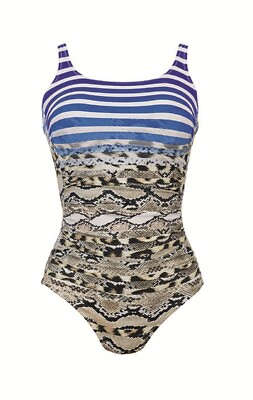 #ad Anita Care SNAKESKIN BLUE WHITE STRIP One Piece Swimsuit US 8C Cup