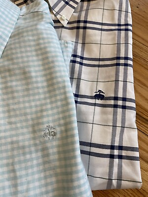 #ad Mens Brooks Brothers Button Down Slim Fit Shirt Non Iron Large Blue Supima Lot 2
