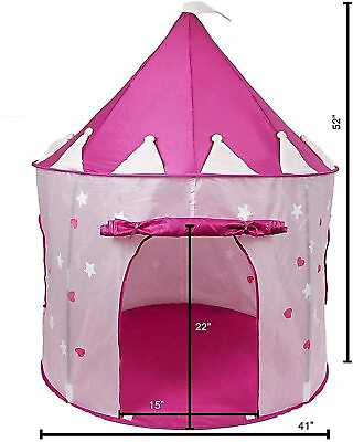 #ad Pink Princess Castle Tent GLOW IN THE DARK STARS Portable Play Tent For Girls