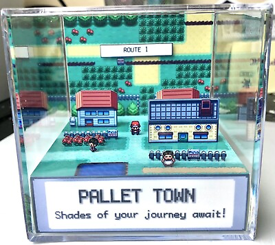 #ad Pokemon Pallet Town 3D Cube Handmade Diorama Video Games Fanart Shadowbox