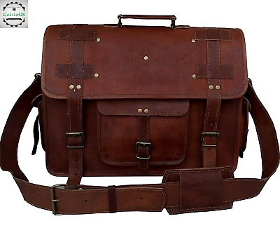 #ad 18quot; Large Leather MESSENGER bag for men shoulder bag mens Laptop BRIEFCASE bag