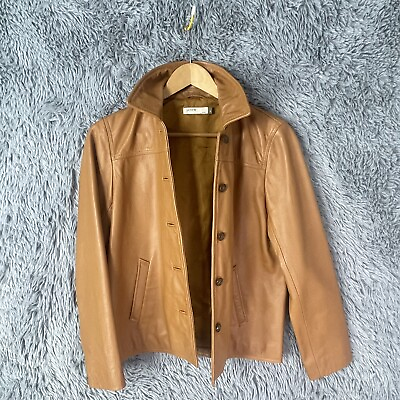 #ad Vintage J. Crew Womens Leather Jacket Coat Brown Size Petite Small Lined Buttons