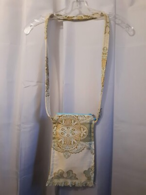 #ad New Coastal Tapestry Sling Crossbody Purse Bag Ivory Sage Blue Boho pouch purse