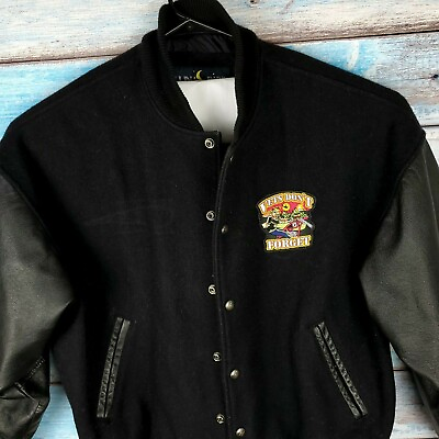 #ad Luna Pier Black Large Leather Jacket Men Wool Sleeves Button down USA Sellers