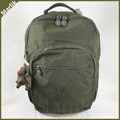 #ad Kipling Seoul Large Backpack Jaded Green Tonal KI1206 w Laptop Protection NEW