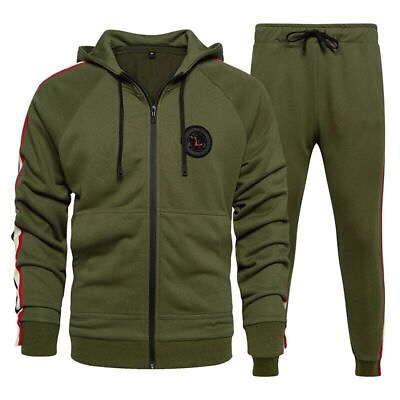 #ad Tracksuit Set Male Joggers Jackets Pants 2 Piece Sets Army Green Sportsuit