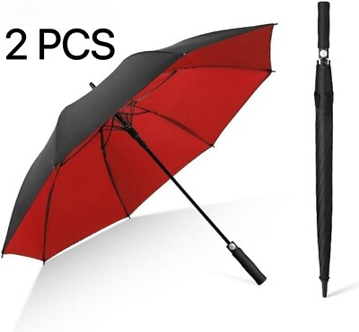 #ad 2PCS X 47 Inch Fibre Golf Umbrella Outdoor Business Activity Black And Red