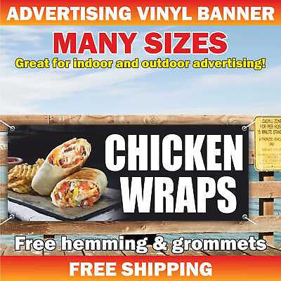 #ad CHICKEN WRAPS Advertising Banner Vinyl Mesh Sign bar buffet fried drinks wings