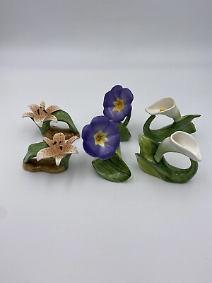 #ad Vintage Pia Bone China Mixed Floral Napkin Rings Set Of 6