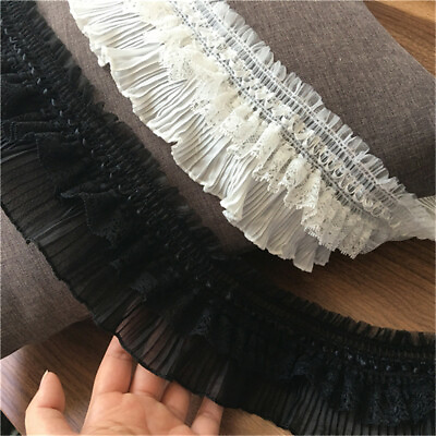 #ad Lace Trim Stretch Ruffle Ribbon Fabric for Wedding Bridal Dress Sewing DIY Decor