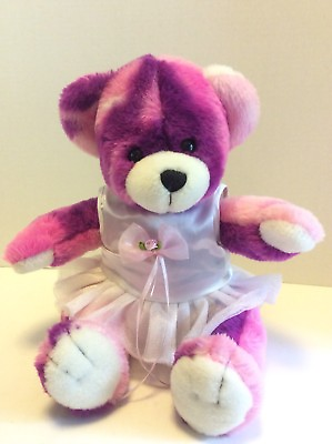 #ad Teddy Get Ready Pink Purple Plush Stuffed Animal Bear 13in With White Tutu Dress