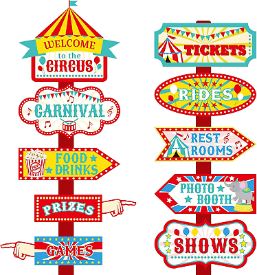 #ad 20 Pieces Circus Carnival Party Directional Signs Decor for Welcome for Birthday