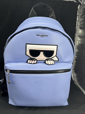 #ad Karl Lagerfeld Paris Large Backpack Old Men Logo Forever Light Blue Nwt