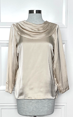 #ad Le Centre Harajuku Beige Satin Blouse Cowl Neck Buttons Down The Back Size 9