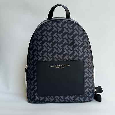 #ad Tommy Hilfiger Leather Logo Black Grey Unisex bag Backpack 69j8944