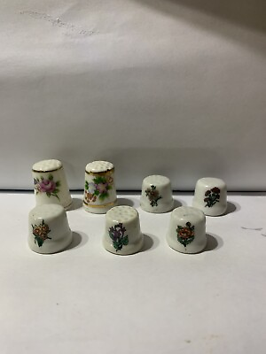 #ad Lot Of 11 Bone China Thimbles Various Sizes Floral Designs