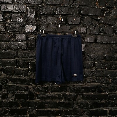 #ad Umbro Vintage Football Shorts Monogram Navy Blue Polyester Mens Size L