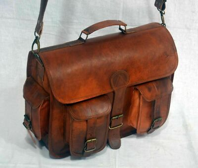16quot; Leather Vintage Messenger Shoulder Men Satchel S Laptop School Briefcase Bag $55.00
