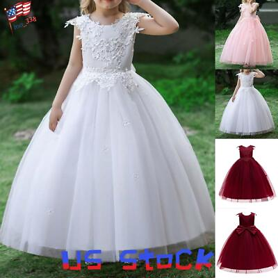 #ad Girls Princess Lace Bow Tutu Dress Wedding Bridesmaid Party Costume Prom Gown