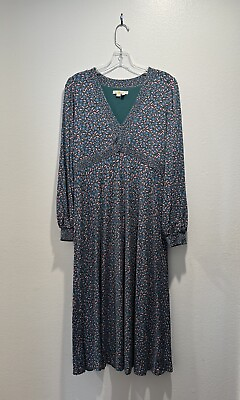 #ad Boden Size US10R Empire Jersey Tea Dress Midi Floral Print Long Sleeve V Neck