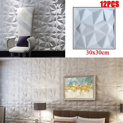 #ad 12pcs 3D Wall Panels PVC 3D Wallpaper Decorative 3D Wall Panel Tiles 30cmx30cm