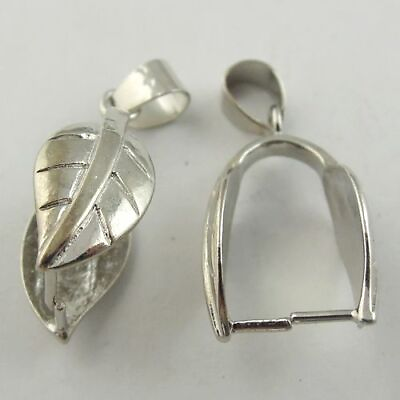 #ad 8PCS Silver Plated 28x12x9mm Leaf Design Clasp Charms Pendant for Jewelry Making