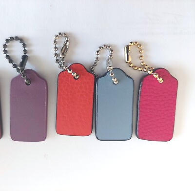 #ad Lot of 4 COACH LEATHER BAG CHARM KEY CHAIN HANG TAG pink watermelon blue lilac