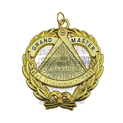 #ad Grand Lodge Master#x27;s Masonic Collar Jewel: Gold Plated Emblem of Freemasonry