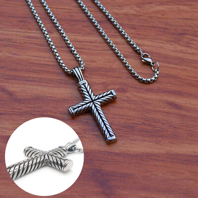 Vintage Pendant Boys Mens Cross Men Women Silver Necklace Stainless Steel $1.34
