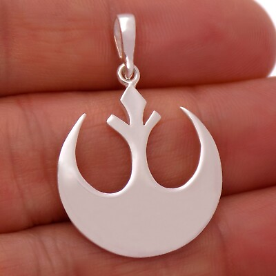 #ad 925 Sterling Silver Star Wars Rebel Jedi Pendant Alliance Galactic Empire Symbol