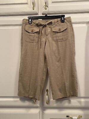 #ad Juicy Couture Linen Cropped Capri Khaki Pants Size Small