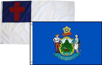#ad 2x3 Christian Christ amp; State Maine 2 Pack Flag Wholesale Combo 2#x27;x3#x27;