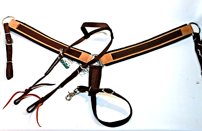 #ad Tough 1 Brown Nylon One Ear Headstall and Leather Backed Breast Collar Set
