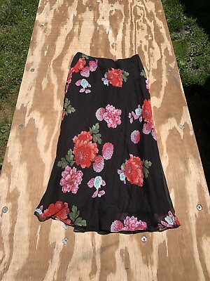 #ad Evan Picone Black Pink Floral Skirt Size 4 Spring Summer Cottage Fairy Dainty