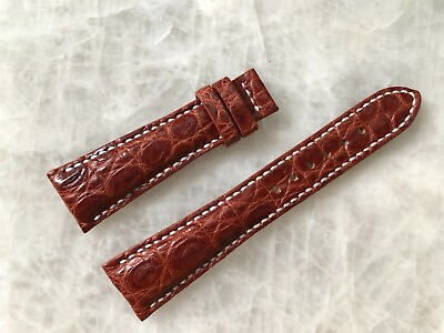 #ad 22mm 16mm Genuine Real Alligator Crocodile Leather Watch Strap Band Red Brown