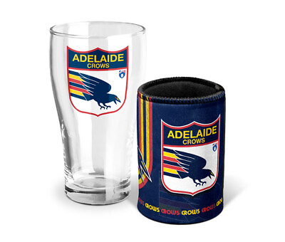 #ad Adelaide Crows AFL Heritage Pint Glass and Can Cooler Man Cave Bar Gift