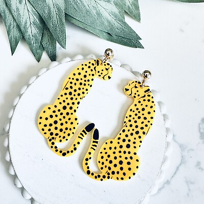 #ad Cheetah Leopard Jungle Animal Bohemian Earrings Safari Acrylic Boho Jewelry NEW