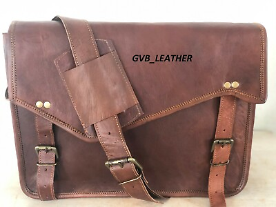 #ad Vintage Men#x27;s Genuine Leather Handbag Shoulder Bag Cross flap Satchel Messenger