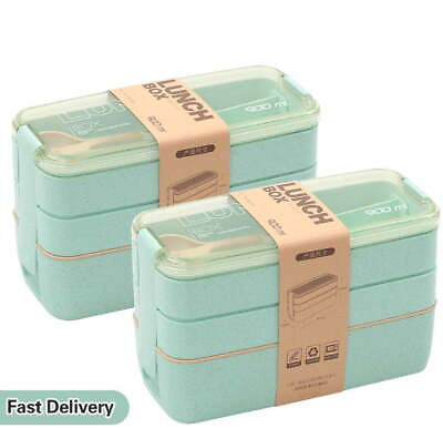 #ad Bento Boxes Bento Box Japanese Lunch Box 3 in 1 Compartment Wheat Straw US