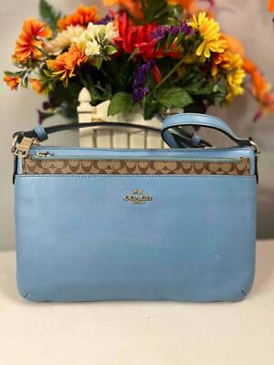 #ad COACH Blue Leather with Pop Up Pouch Crossbody Bag #52881
