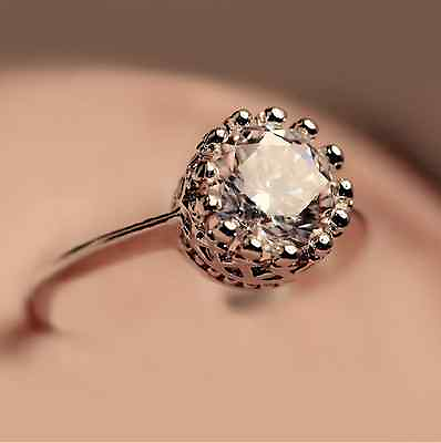 #ad Pave CZ Royal Crown Silver Gold Engagement Wedding Solitaire Ring RS50