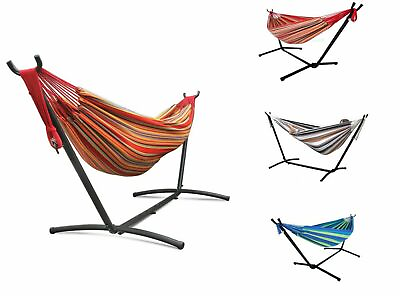 #ad Double Hammock With Space Saving Steel Stand Patio W Portable Carrying Case 3