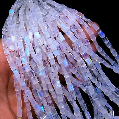 #ad Natural Fire Moonstone 4 to 7mm Faceted Baguette Shape Diagonal Drill Beads 14quot;