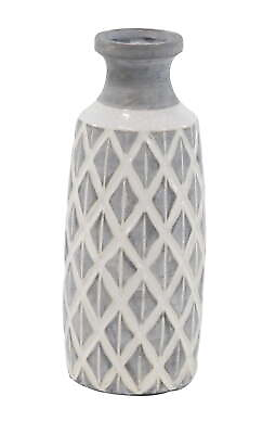 #ad 16quot; Gray Ceramic Vase with Diamond Pattern
