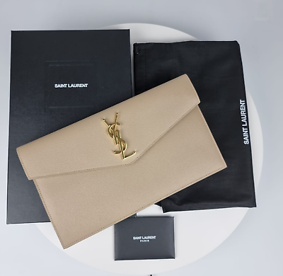 #ad Saint Laurent Medium Uptown Dark Beige Leather Pouch Bag New