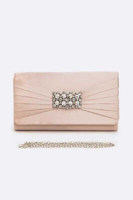 #ad Crystal Accent Satin Pleated Clutch Bag