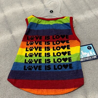 #ad LOVE IS LOVE Rainbow Stripe PRIDE Dog Pet Tank Top Shirt Large NWT Gift Cute